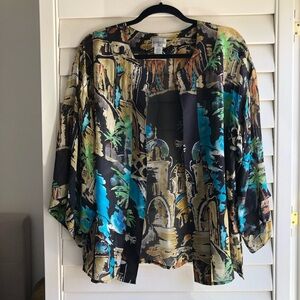 Chico's Blue and Gold Boxy Blouse